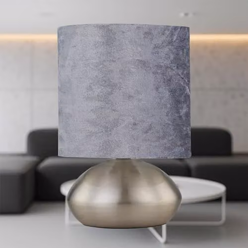 First Choice Lighting Jenson Touch Table Lamp with Grey Fabric Shade and Chrome Base – 2