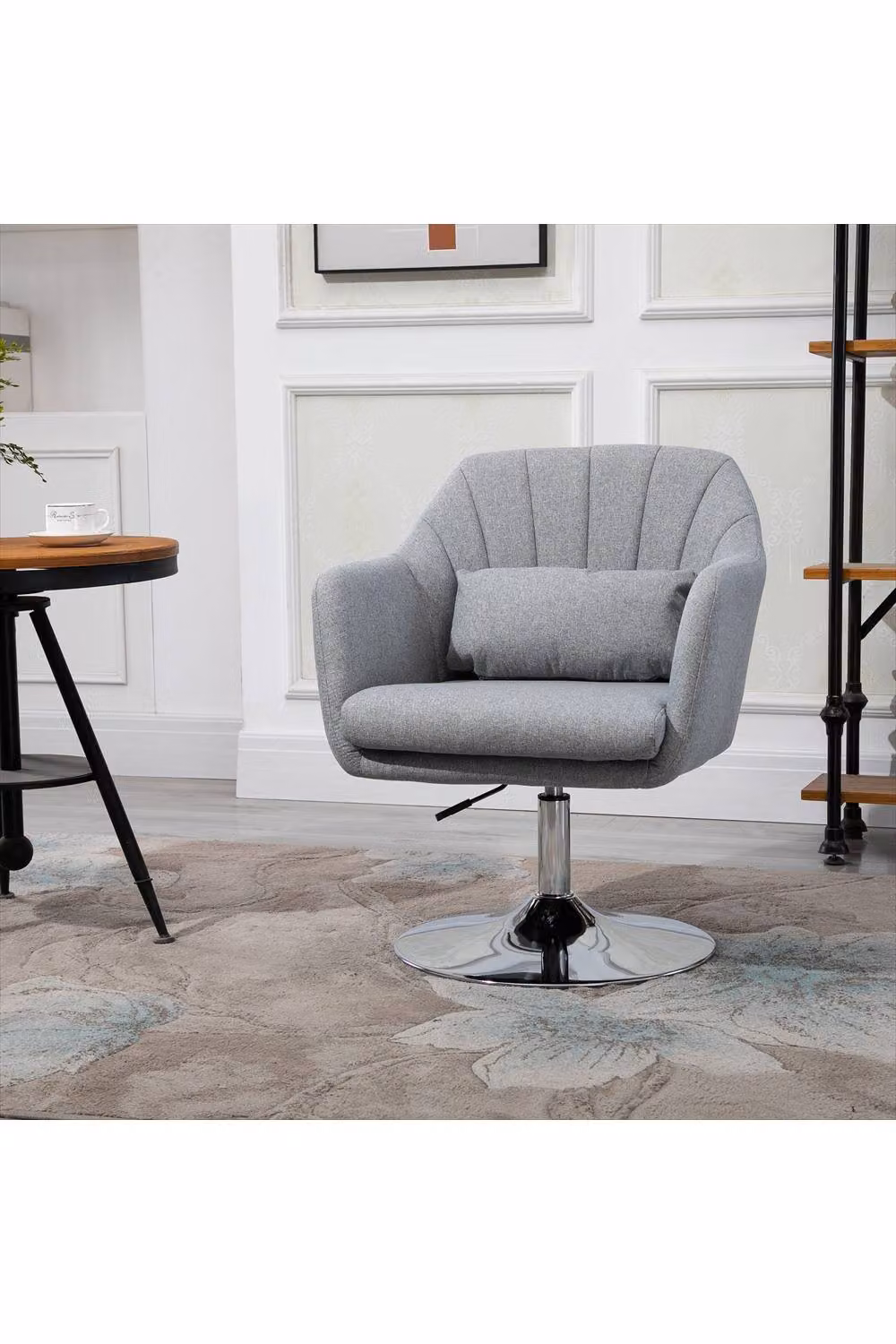ERGOVEXA Swivel Accent Chair in Light Grey Linen Fabric with Armrests – 3