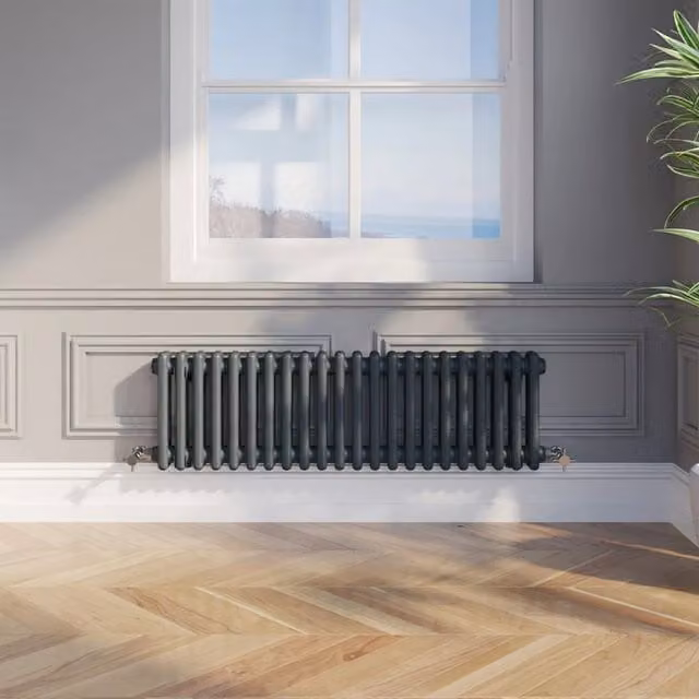 Temprazo Traditional Colosseum Double Bar Column Radiator in Anthracite Grey, H: 119 cm, W: 30 cm, D: 7 cm