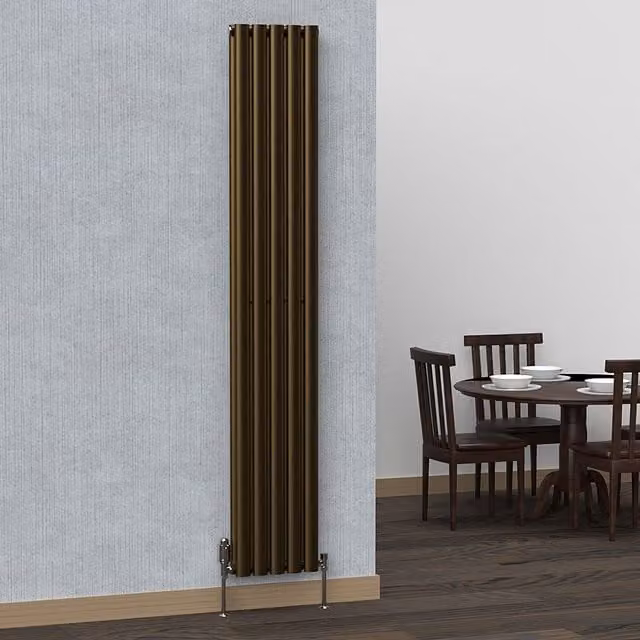 Lux Heat Oval Vertical Double Radiator in Antique Brass, H: 180 cm x W: 30 cm
