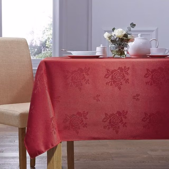 Terrys Red Floral Damask Tablecloth in a Classic Style