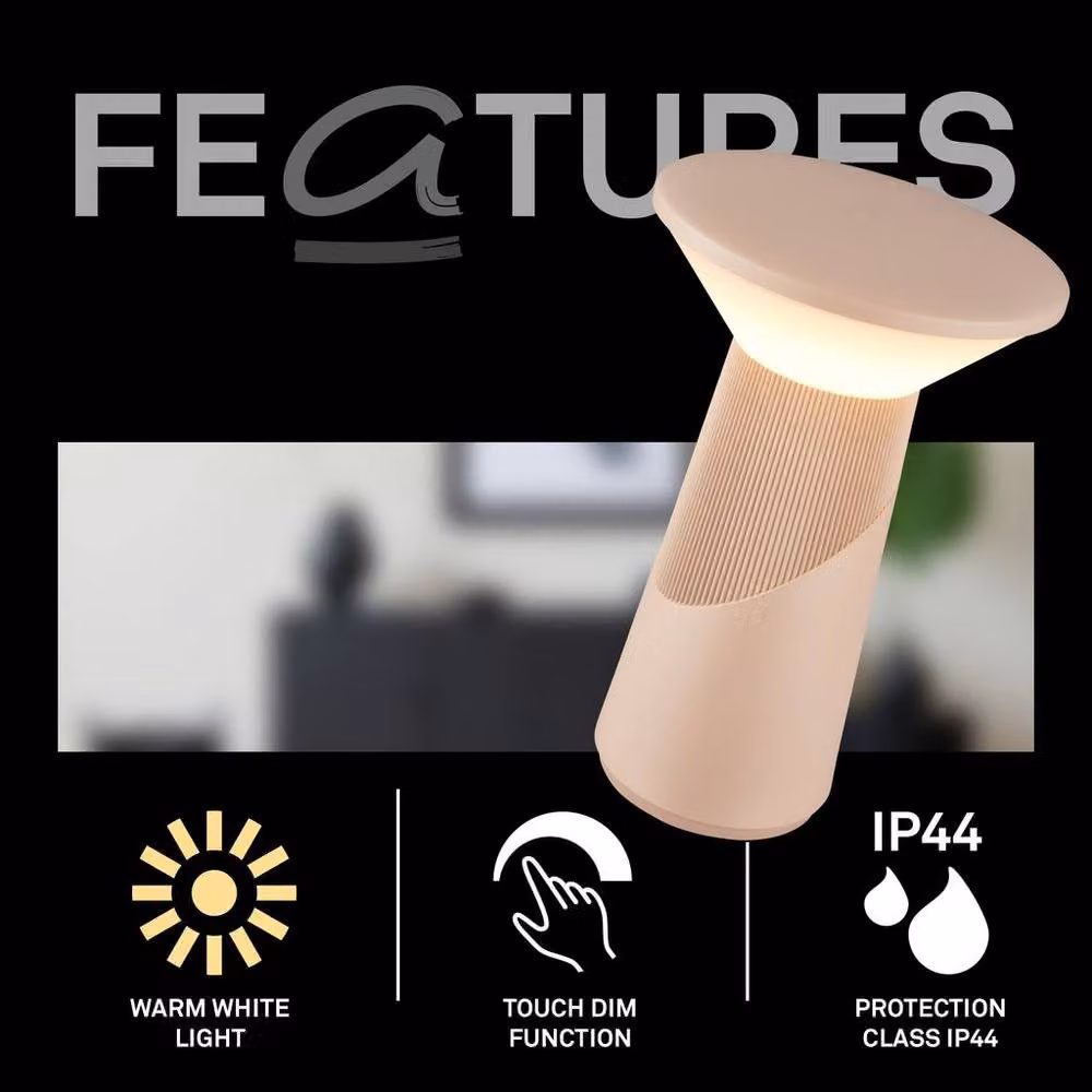 Briloner Pilia Rechargeable LED Table Lamp, Beige, H 24 cm x W 15 cm, IP44 Dimmable Touch Light – 4