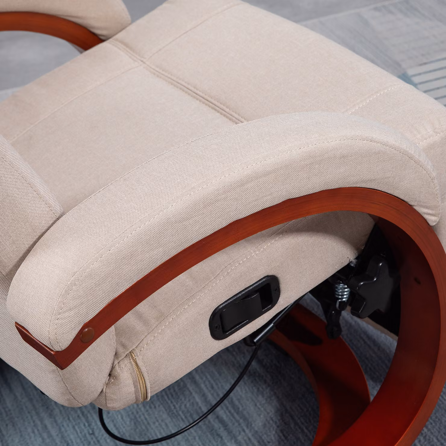 HOMCOM Beige Swivel Recliner Chair with Extended Footrest and Wood Base – 5