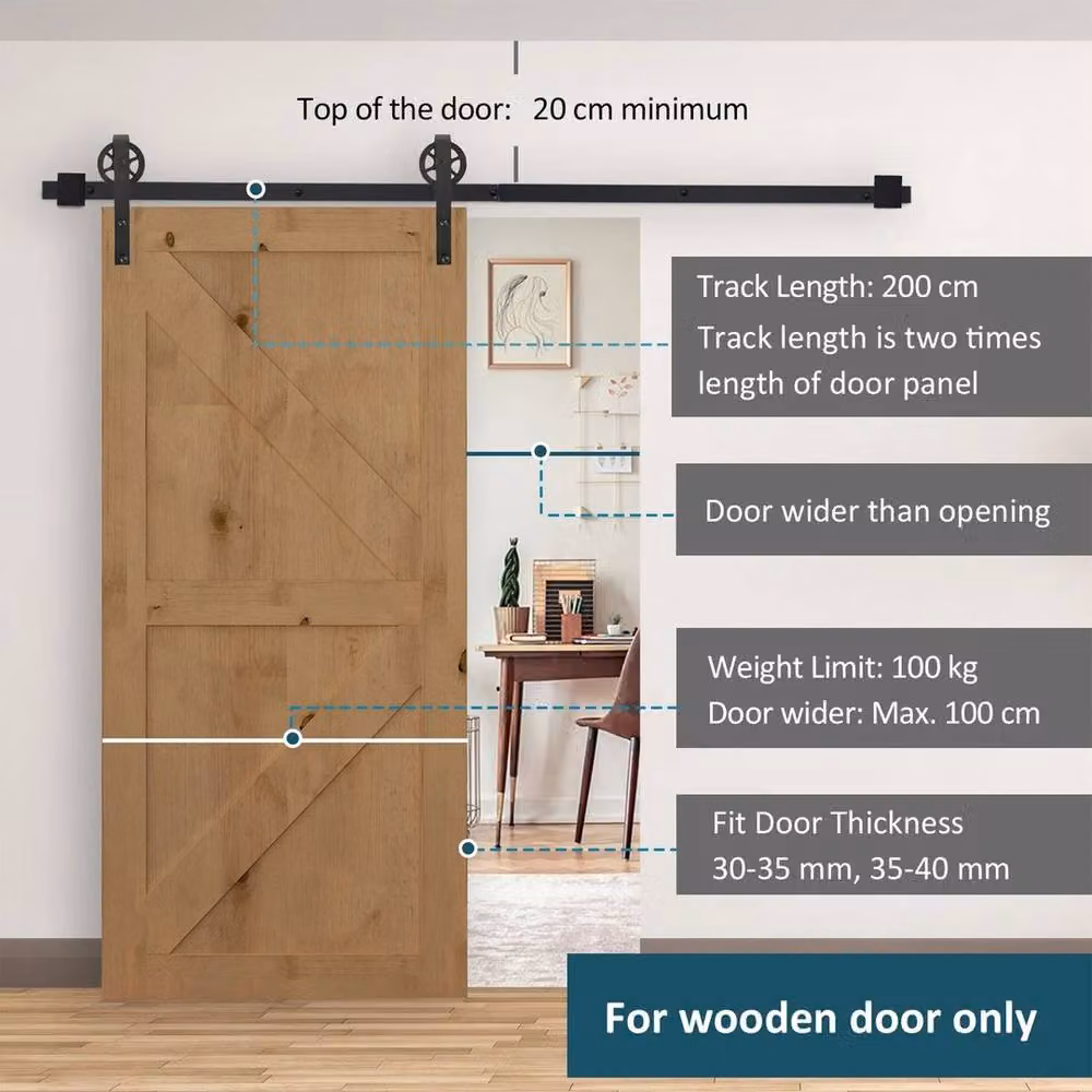 EONLION Matt Black Sliding Wood Barn Door Hardware Kit for 1000mm x 2000mm Doors – 3