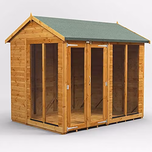 Powersheds Premium Apex Wooden Summer House Shed in Natural Brown with PVC Windows and Security Features