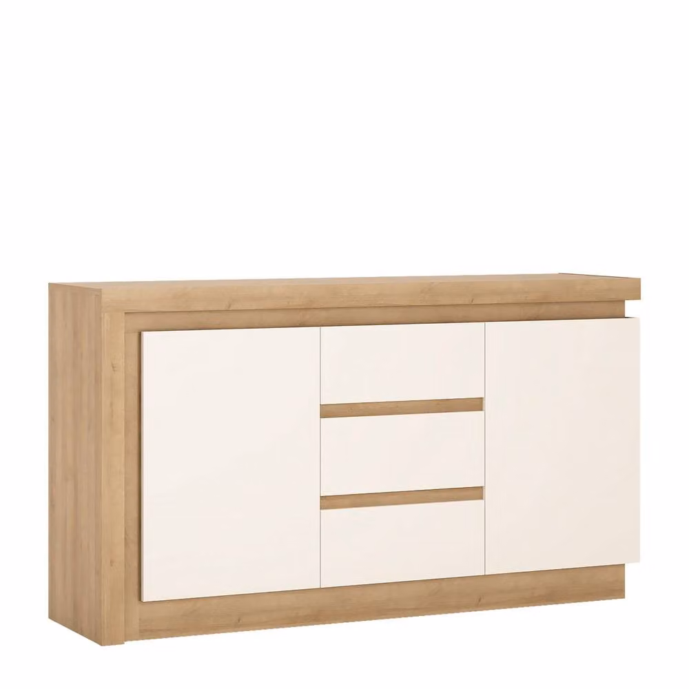 Wyld Haus Hjorring Sideboard in Natural Oak and White with 2 Doors, 3 Drawers and Integrated Lighting – 2