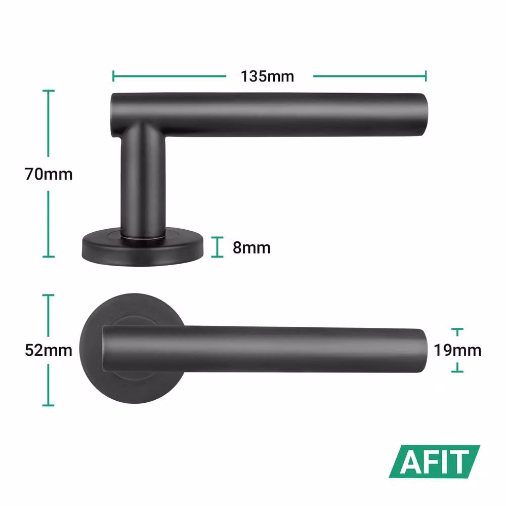 AFIT Matt Black T-Bar Lever Bathroom Door Handles with Lock and Hinge Kit, Stainless Steel – 2
