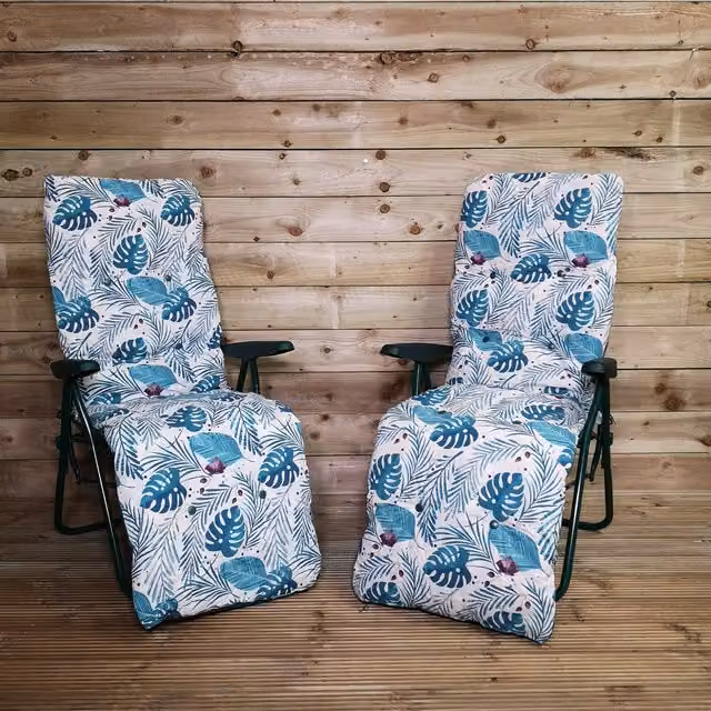 Samuel Alexander Pack of Two Floral Outdoor Garden Recliners with Weatherproof Cushions and Armrests, Multicolour