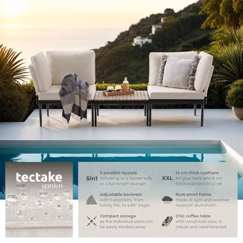 tectake 5-in-1 Modular Garden Furniture Set with Anthracite Powder Coated Aluminium Frame and Beige Upholstered Cushions – 2