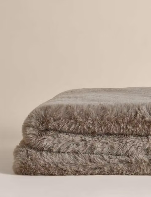 M&S Kelly Hoppen Faux Fur Throw in Beige