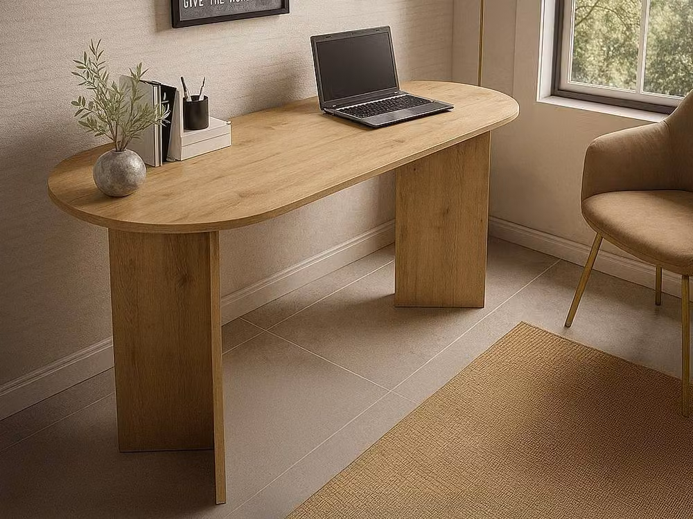 Vente-unique TOPANIA Writing Desk in Light Oak – 3