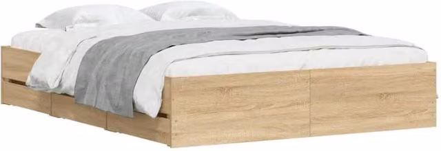 Berkfield Home Modern King Size Bed Frame with Drawers in Sonoma Oak, Light Tan
