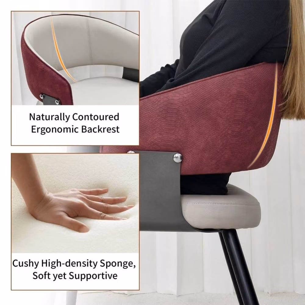 PAWNORA Set of 2 Modern Upholstered Accent Chairs in Red Synthetic Leather with Armrests – 4