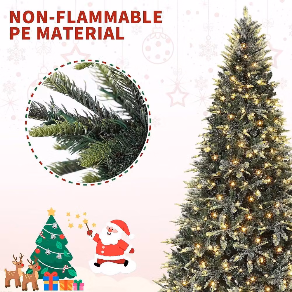 London Boutique Pre-Lit Artificial Pencil Christmas Tree with LED in Green, Height: 200 cm – 6