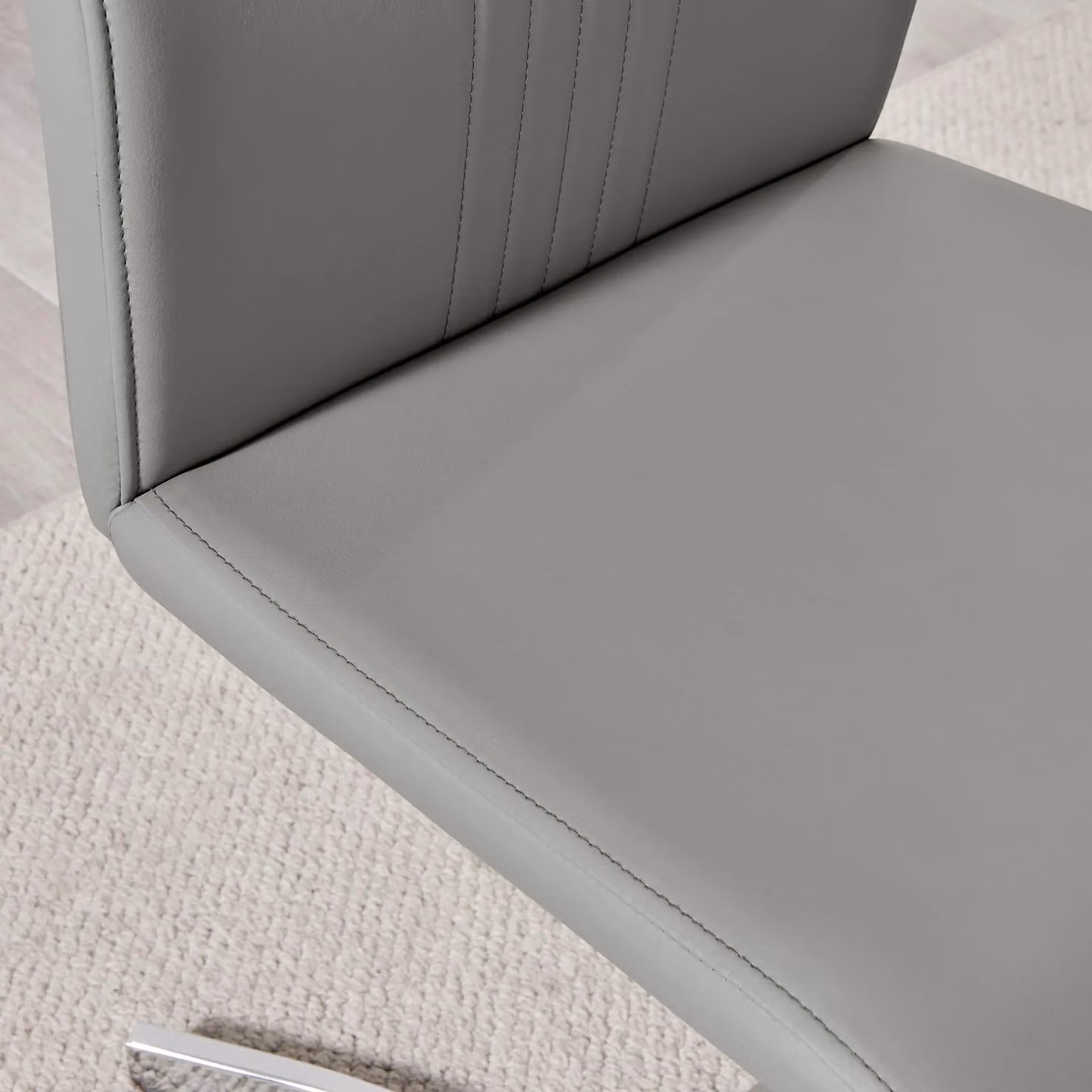 FurnitureboxUK Set of 2 Willow Modern Z-Shaped Faux Leather Dining Chairs with Silver Chrome Metal Legs in Grey – 3