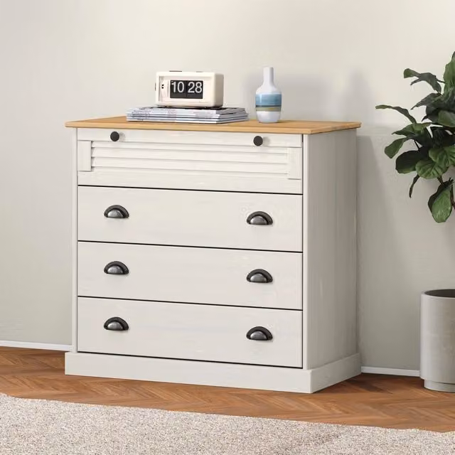 Berkfield Home VIGO White Chest of Drawers in Solid Pine Wood, W/D/H: 80 x 40 x 76 cm