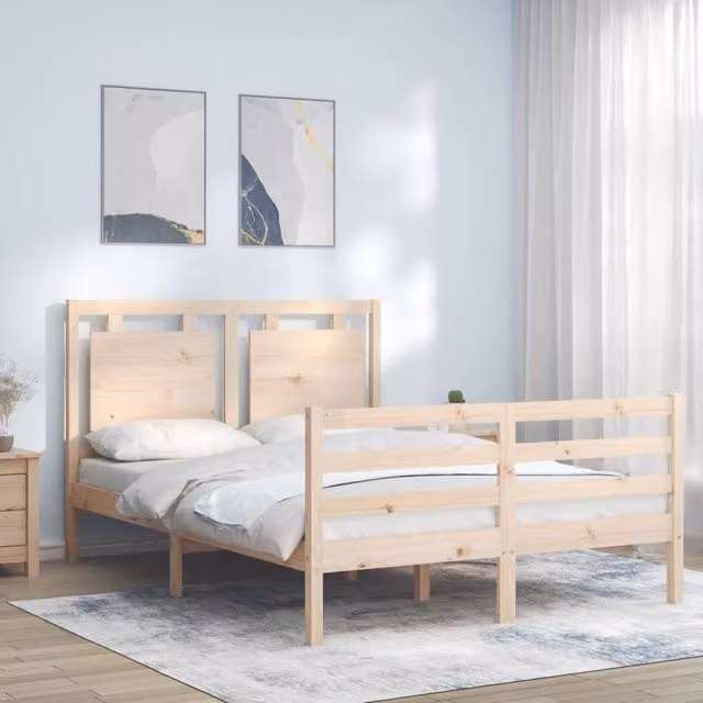 Berkfield Home Small Double Solid Wood Bed Frame with Headboard in Brown, W/D/H: 120 x 200 cm