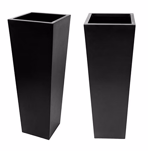Primrose Tall Flared Square Fibreglass Planter, Black, H 90 cm x W 43 cm – 3