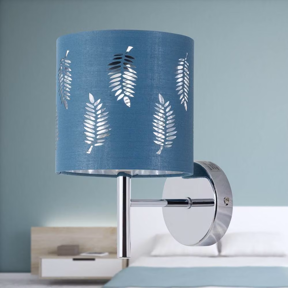 First Choice Lighting Brea Set of 2 Chrome Wall Lights with Teal Fabric Shades – 4
