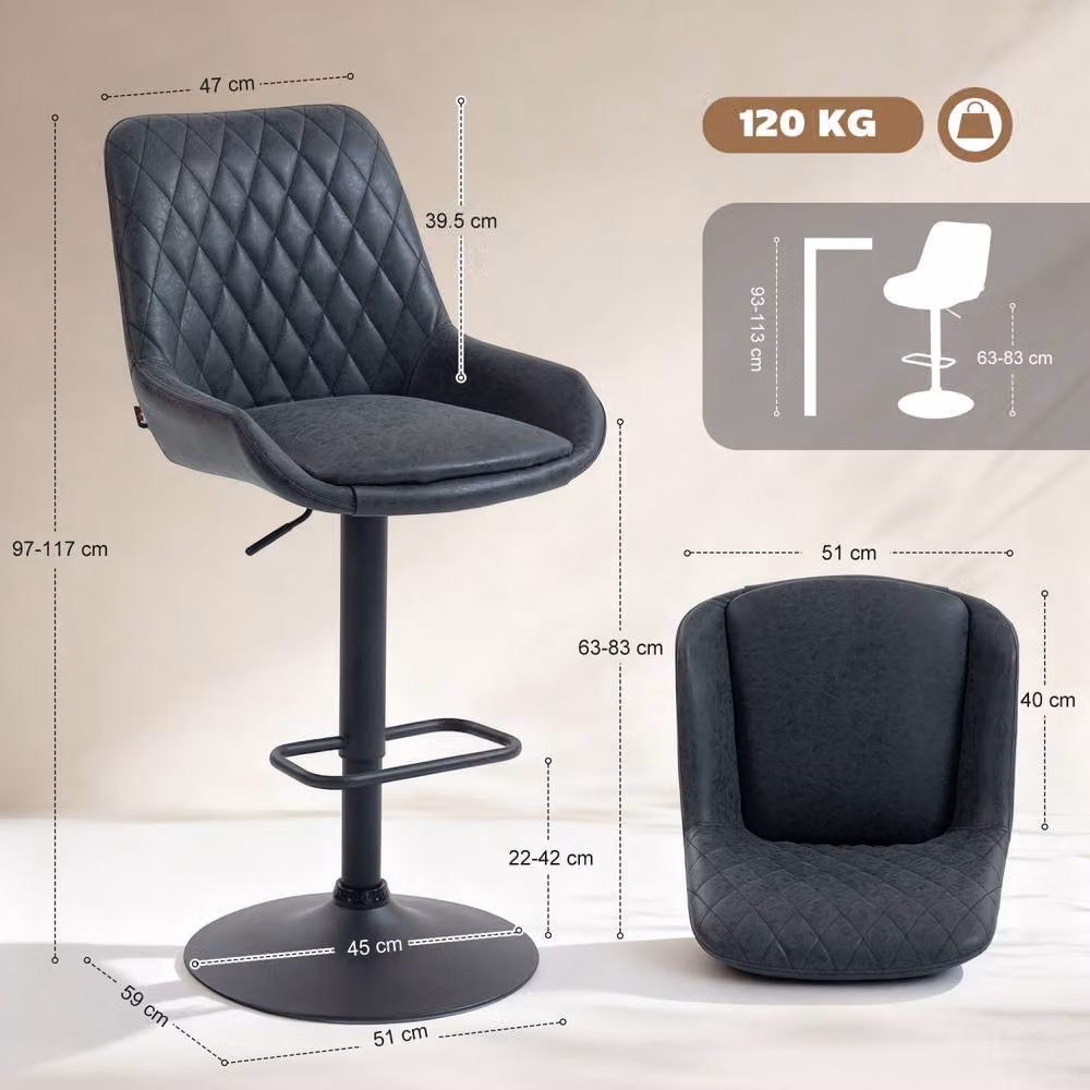 Wyld Haus Set of 2 Black Faux Leather Retro Bar Stools with 360 Degree Swivel – 4
