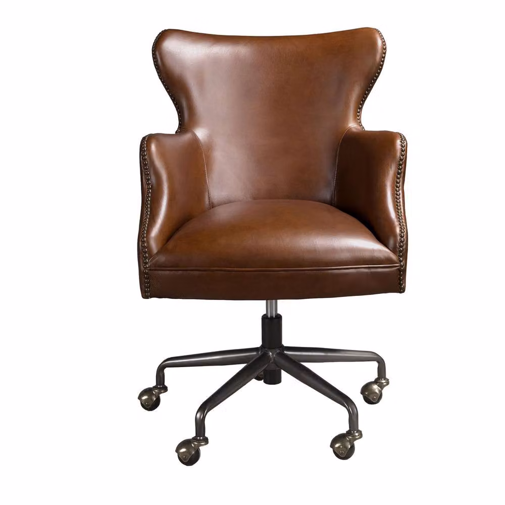 Angel Cerda Brown Leather Swivel Office Armchair with Gold Accents – 2