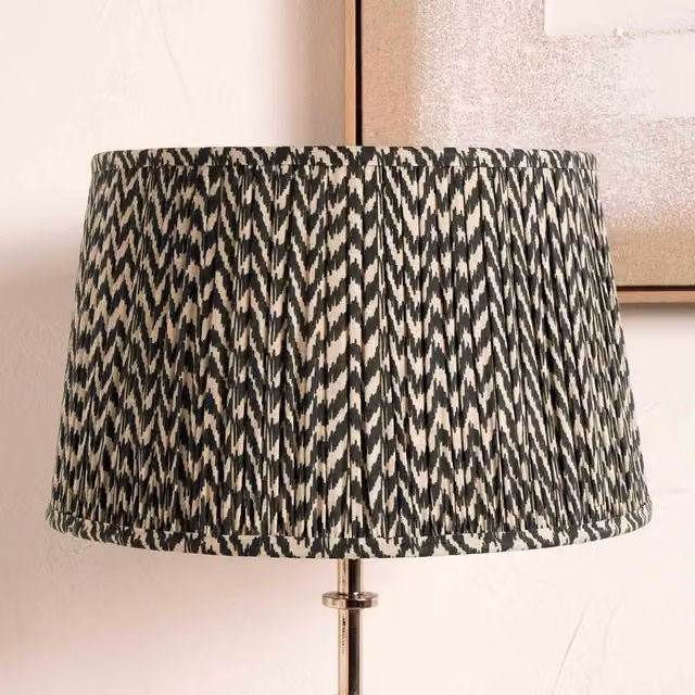 Ruma Black Chevron Tapered Pleated Fabric Lampshade for Table Lamps, Diameter: 30.48 cm – 1