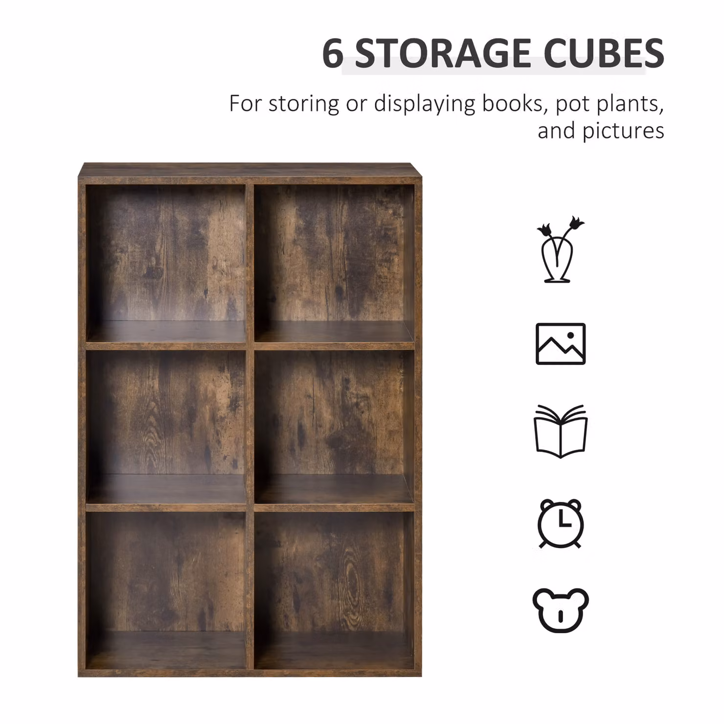HOMCOM Solid Wood 3-Shelf Open Bookcase with Anti-toppling Device in Rustic Brown – 5