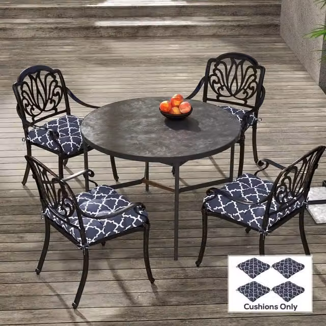 OUTSUNNY Set of 4 Blue Moroccan Square Outdoor Seat Cushions with Ties and Water Repellent Fabric