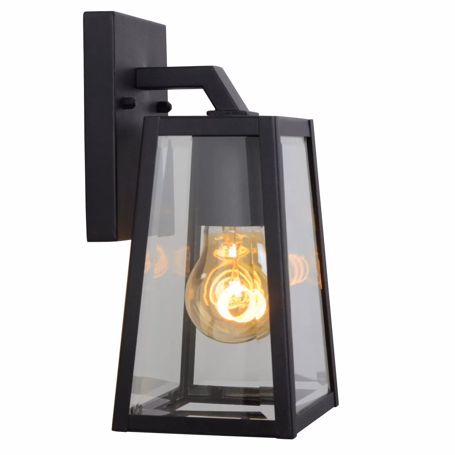 Lucide MATSLOT Black Metal and Glass Outdoor Cottage Wall Lantern for Garden and Terrace, E27 – 4