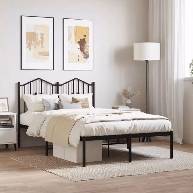 Berkfield Home Metal Bed Frame with Headboard in Black, W/D/H: 120 x 190 cm – 1