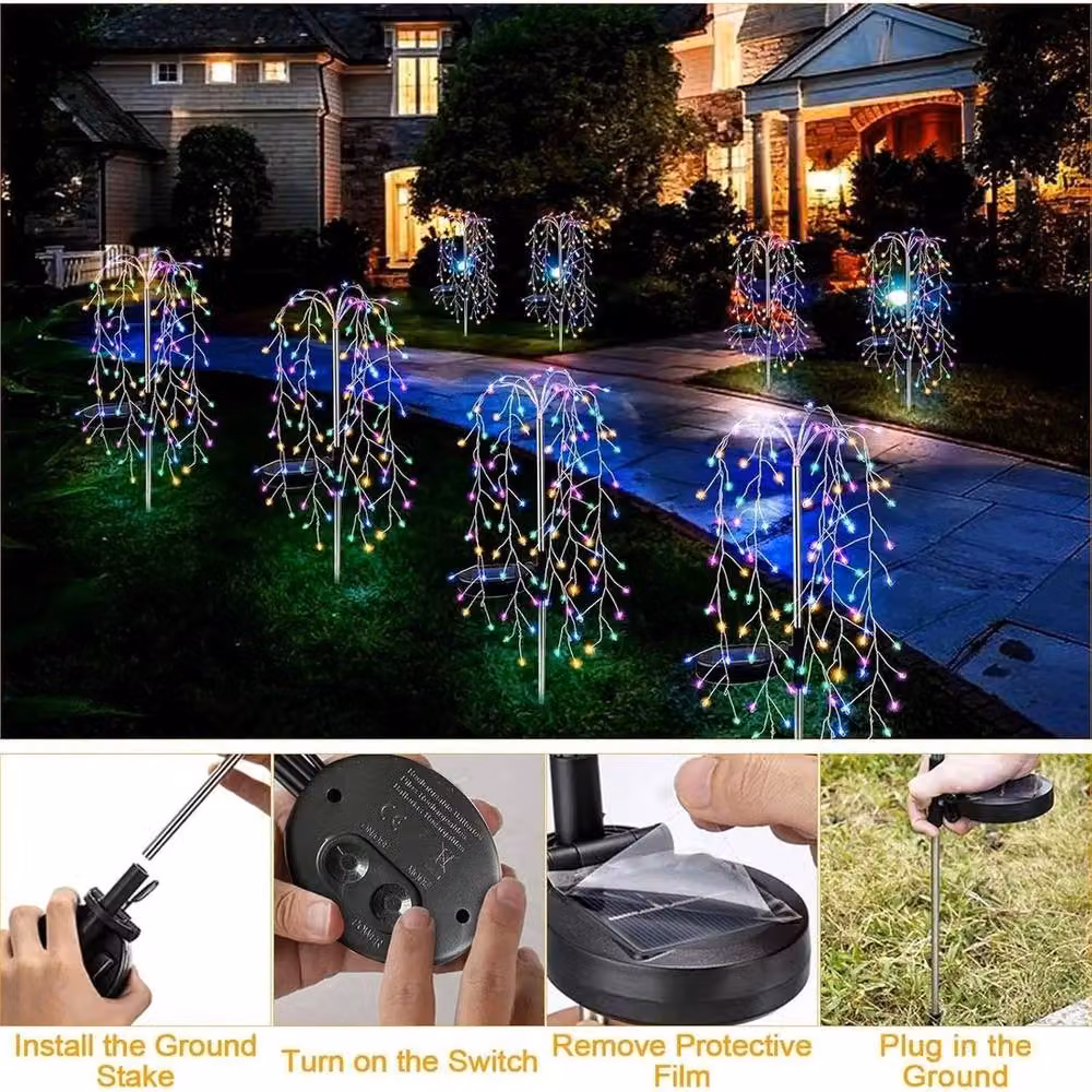 SPETLEK 6-Pack Solar Powered Multicolour LED Firework Garden Lights with Dusk Sensor and Copper Stem – 4