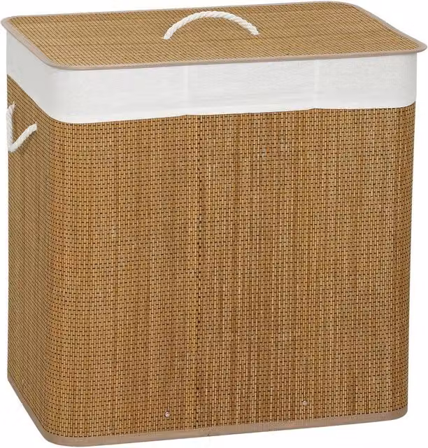 NESTLUNE 144L Bamboo Laundry Basket with Lid and Handles, Brown, W: 60 cm, D: 60 cm, H: 120 cm