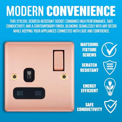 ELPINE Gold Surface Mounted 1 Gang Switched Socket – 2