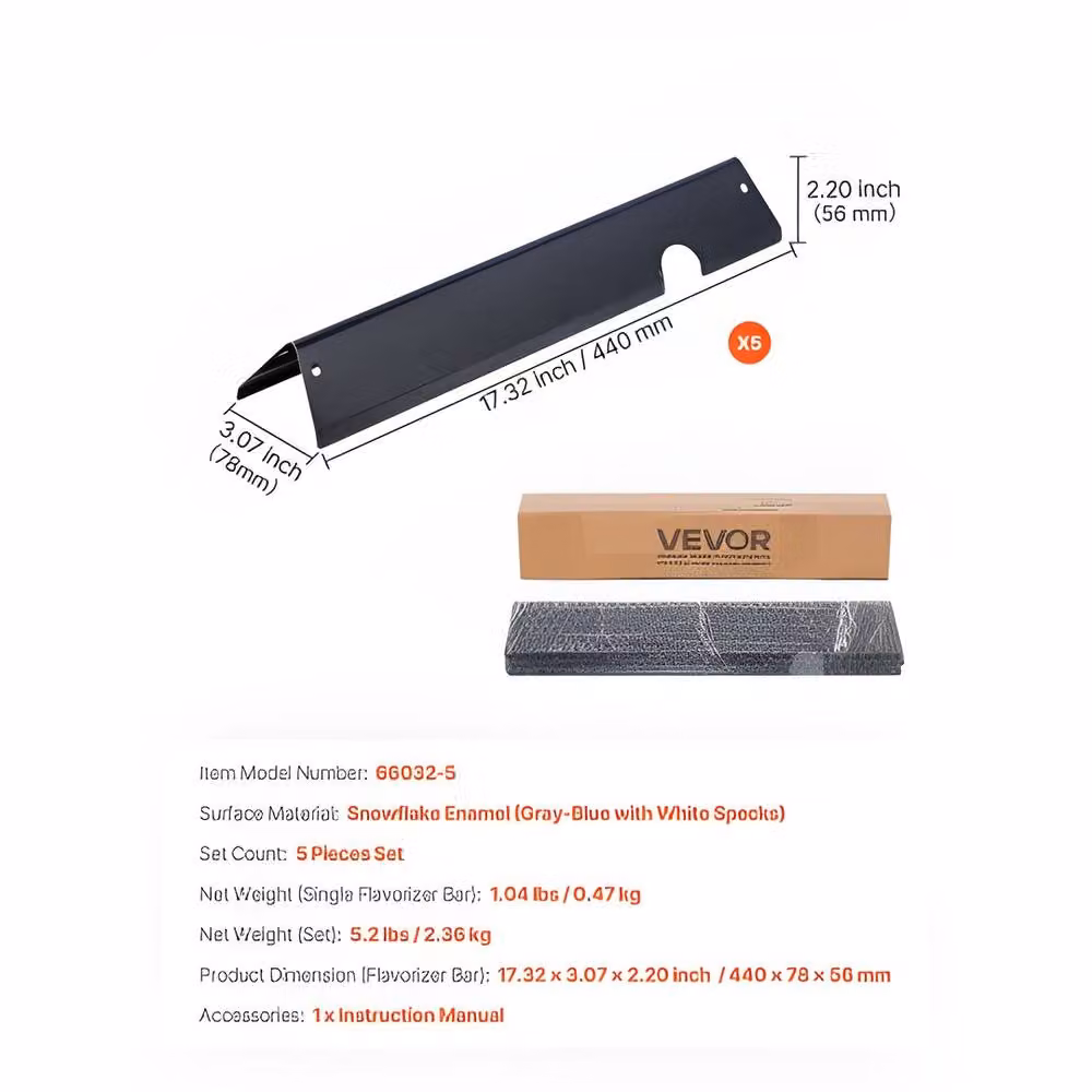 VEVOR 5 Pack Black Porcelain-Enameled Steel Replacement Grill Bars for Weber Gas Grills, Width: 44 cm – 2