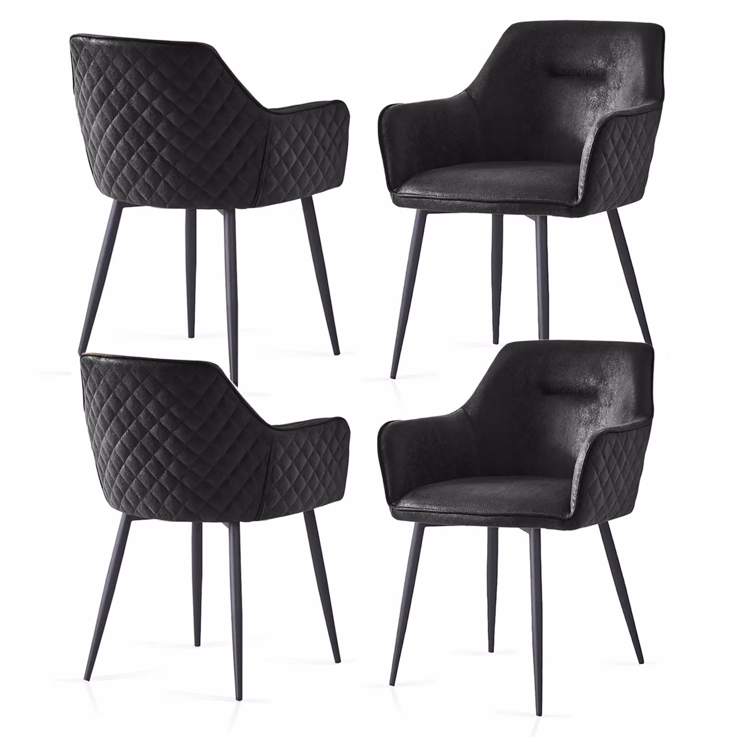 SONARA Set of 2 Modern Faux Suede Dining Armchairs in Black – 7
