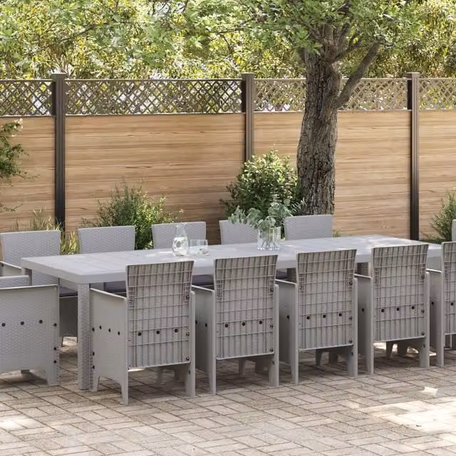 Berkfield Home 13 Piece Modern Garden Dining Set with Light Grey Poly Rattan and Cushions – 1