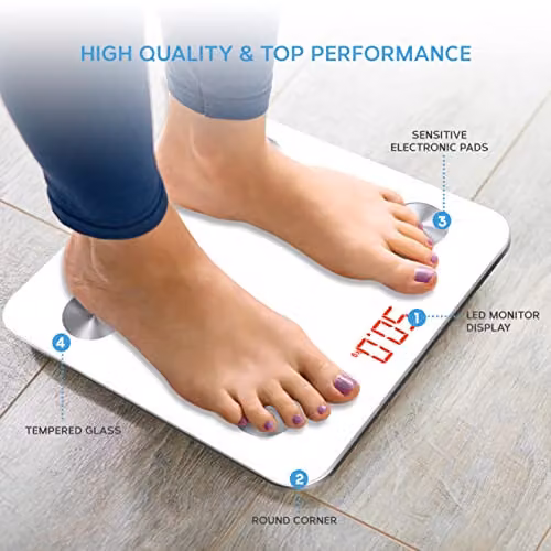 Get Fit Smart Digital Bathroom Scales in White with Bluetooth App Control and LCD Display – 3