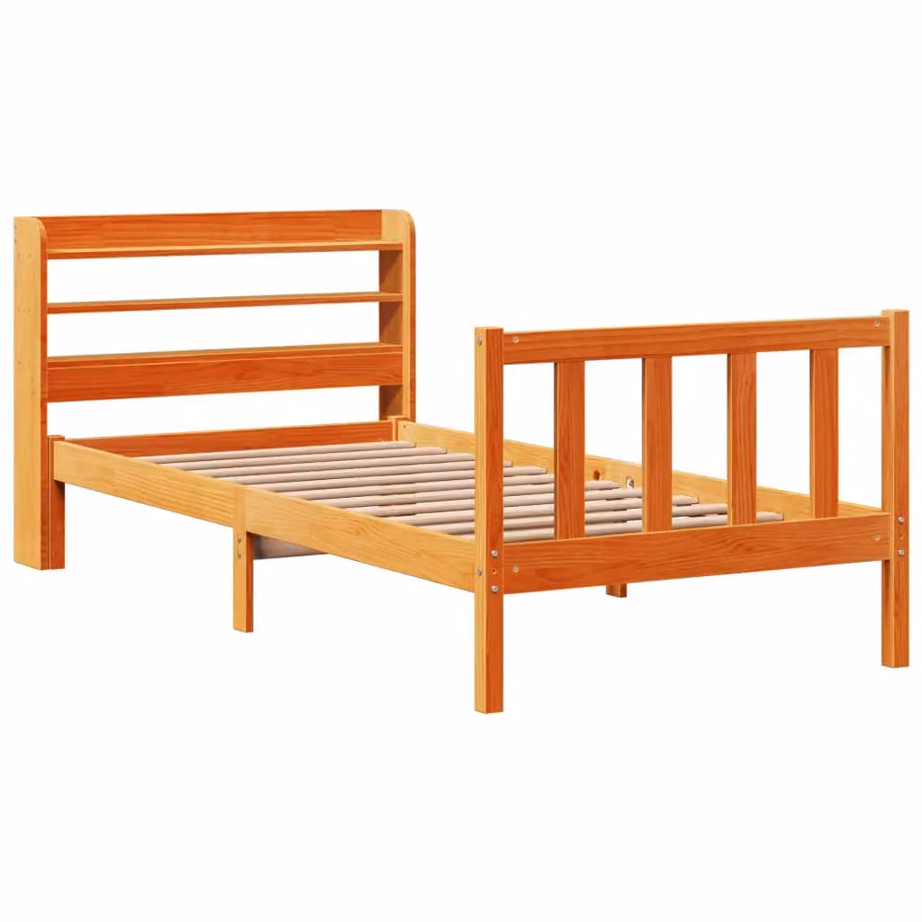Berkfield Home Wax Brown Solid Pine Bed Frame with Headboard and Side Compartments, W/D/H: 100 x 200 cm – 2