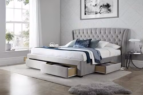 Bedmaster Newton Velvet 4 Drawer Storage Bed, Grey, W/D/H: 140 x 200 x 174 cm