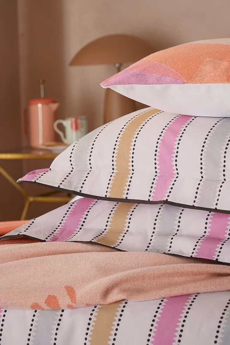 Yvonne Ellen Signature Stripe Cotton Cushion, Multicolour, W/D/H: 45 x 45 x 45 cm