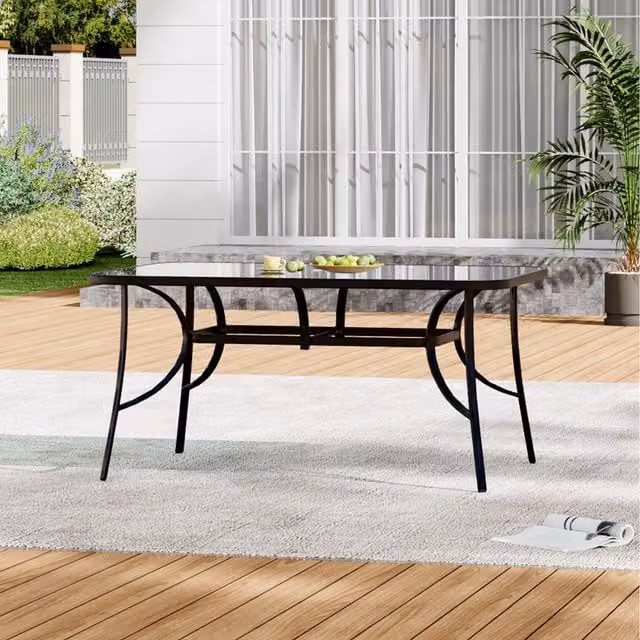 Livingandhome Modern Black Metal and Glass Rectangular Garden Table