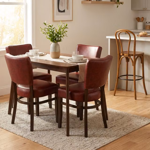 Pair of Oregon Bordeaux Modern Dining Chairs in Red and Brown Synthetic Leather