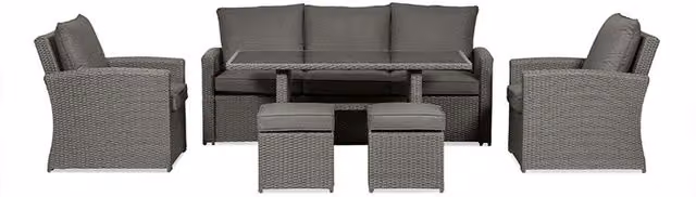 Royalcraft Paris 6 Piece Grey Rattan and Metal Sofa Dining Set