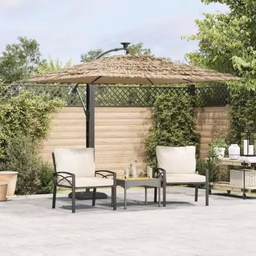 vidaXL Garden Parasol with Steel Pole and Polyester Canopy, Brown, W/D/H: 246 x 246 x 230 cm – 2