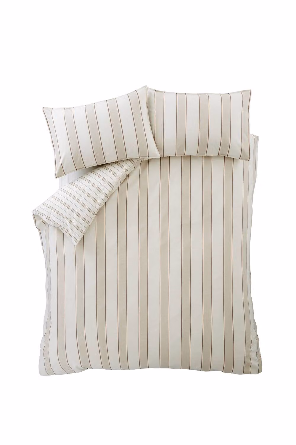 Bianca Brushed Regal Stripe Reversible Cotton Flannelette Duvet Cover Set in Sand/Beige, Single – 3