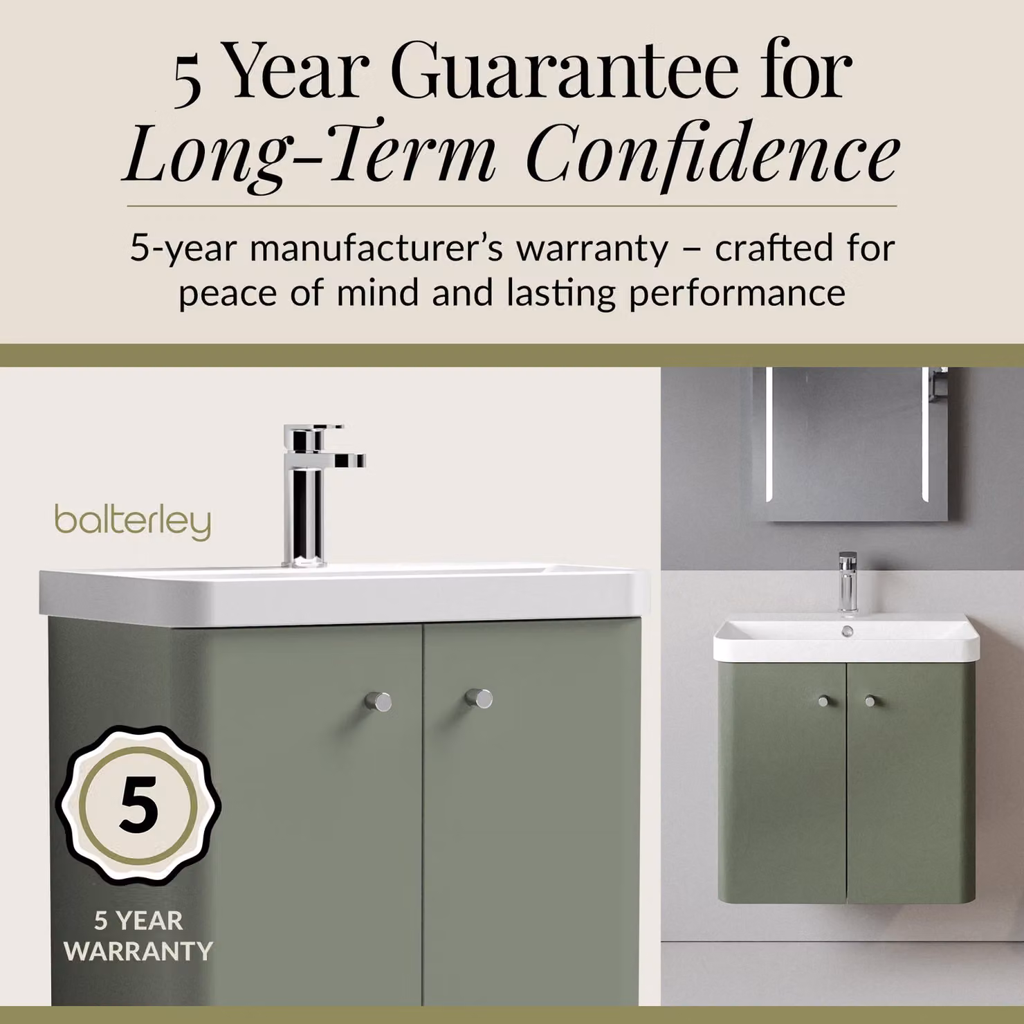 Balterley Modern Wall Hung 2 Door Bathroom Vanity Unit with Basin, Satin Green, Width: 60.5 cm – 3