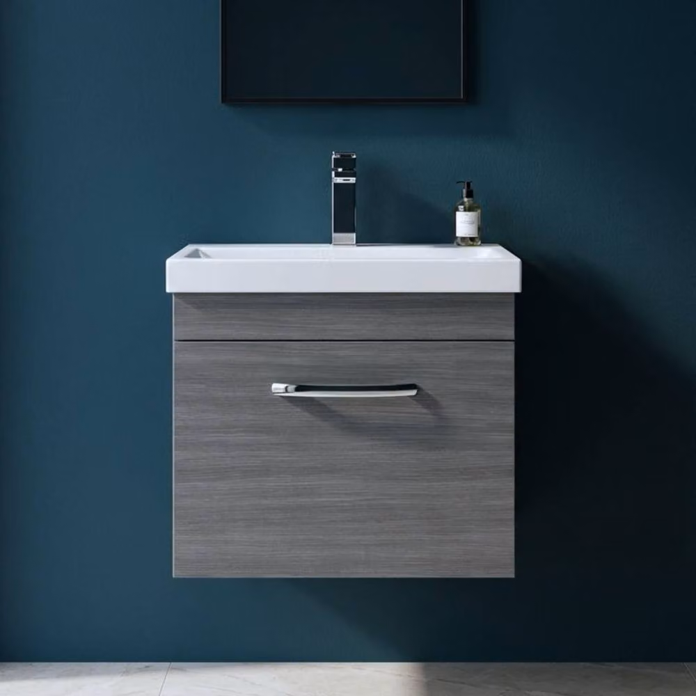 Balterley Millwich 1 Drawer Vanity Basin Unit in Anthracite Grey Woodgrain, Width: 50 cm – 2