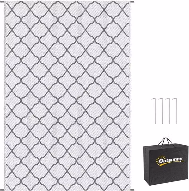 NESTLUNE Reversible Waterproof Outdoor Garden Rug in Grey, W/D: 100 x 1000 cm