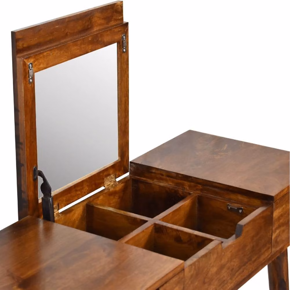 Wyld Haus Khiao Chestnut Mango Wood Foldable Mirror Dressing Table in Brown, W/D/H: 78 x 40 x 40 cm – 4