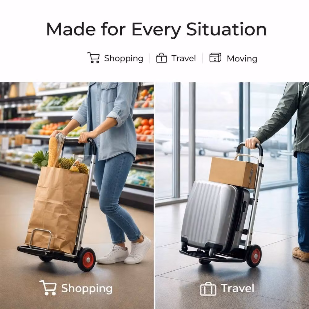 NESTLUNE Lightweight Folding Aluminium Hand Trolley Sack Truck in Silver, 90kg Capacity, W: 52 cm, H: 1000 cm – 2